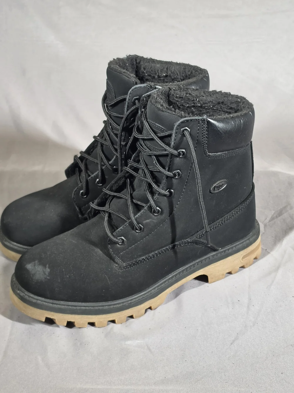 Lugz Men’s 10.5 Black Faux Fur Lined Work Boots Gum Lug Sole Winter Y2K